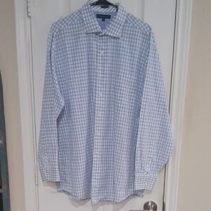Tommy Hilfiger Light Blue & White Gingham Checked Spread Collar Dress Shirt